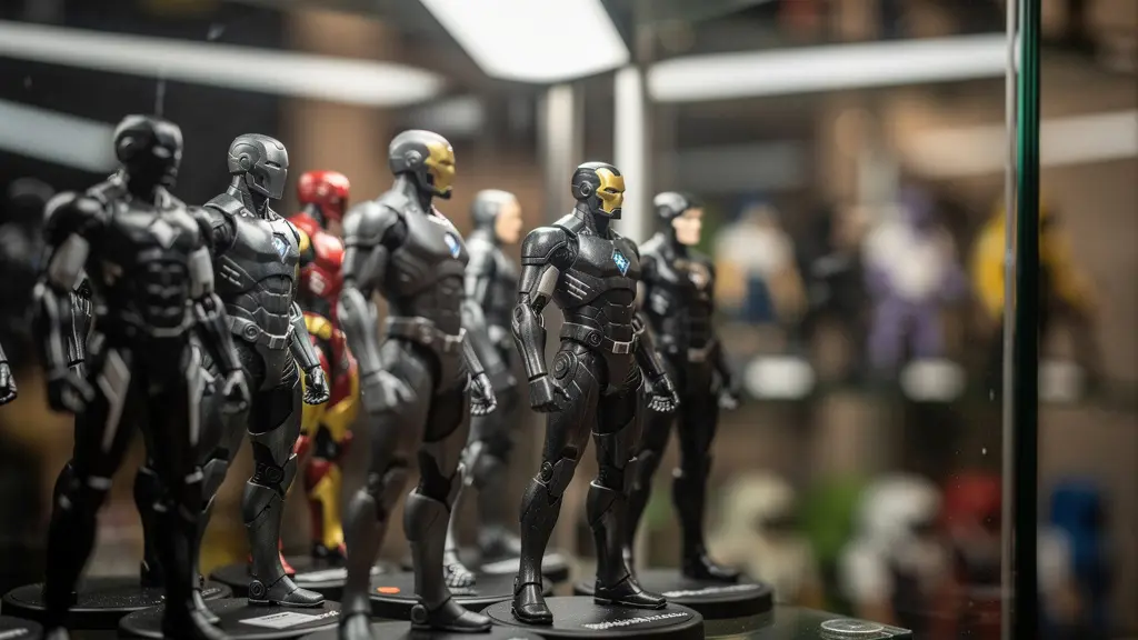 Collection soignée de figurines officielles dans une vitrine éclairée