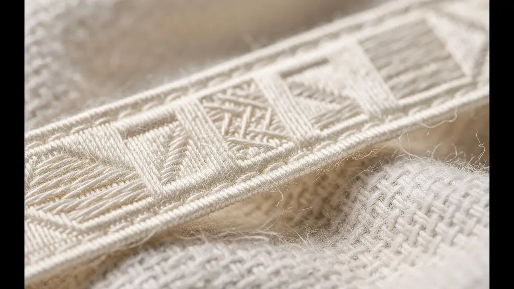 Gros plan sur une étiquette tissée de qualité avec détails texturés sur un vêtement premium