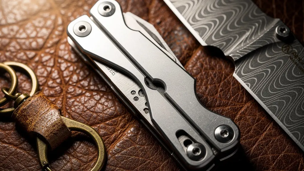 Collection d'outils EDC premium disposés sur une surface en cuir
