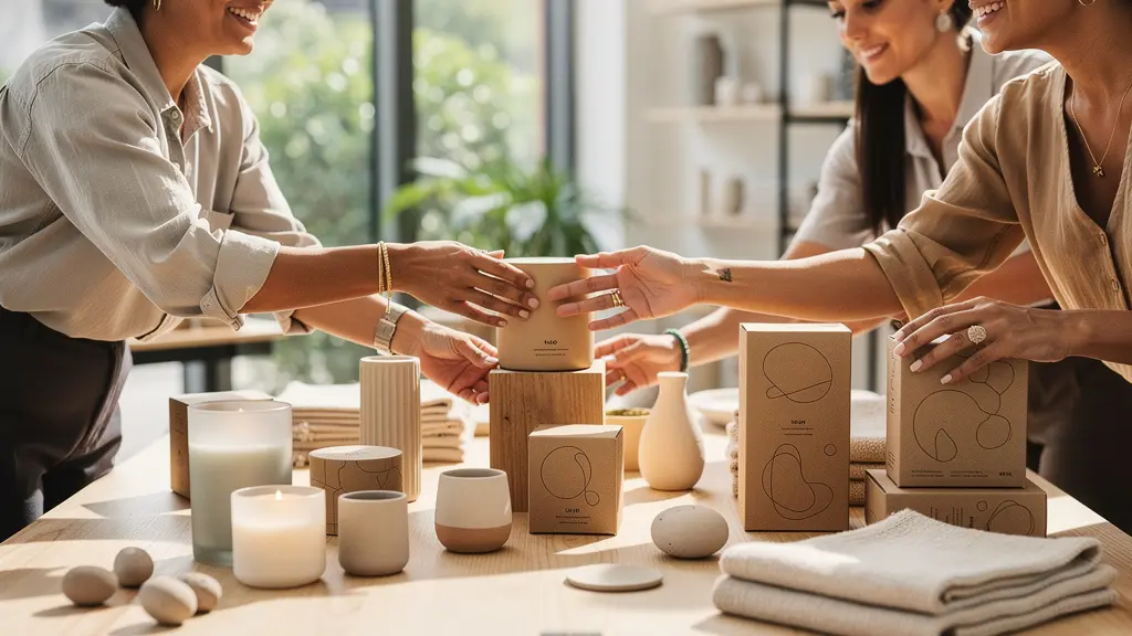 Produits artisanaux créés par des femmes entrepreneures, symbolisant la diversité et l'innovation