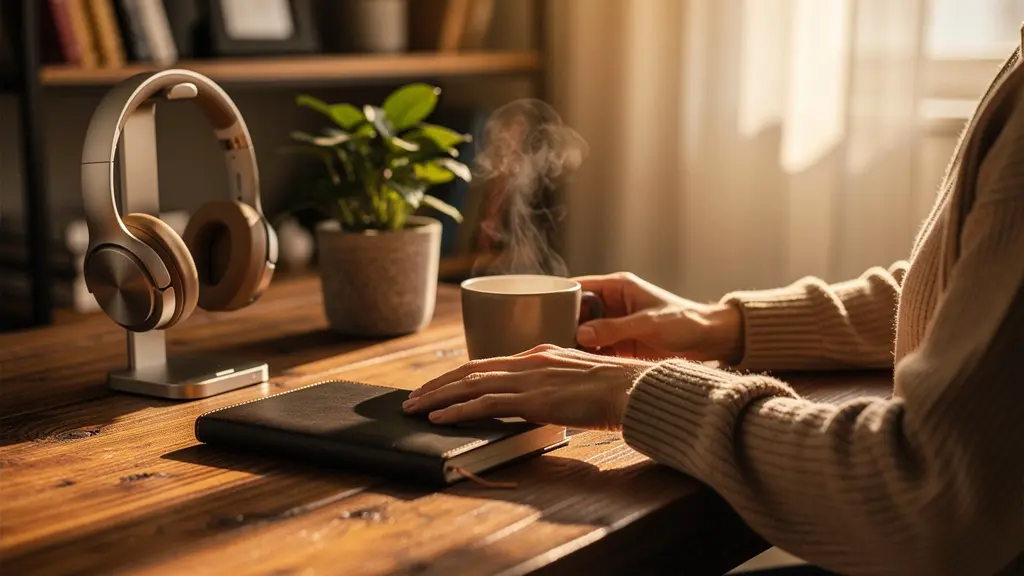 Bureau à domicile moderne avec équipements professionnels et objets du welcome pack intégrés harmonieusement