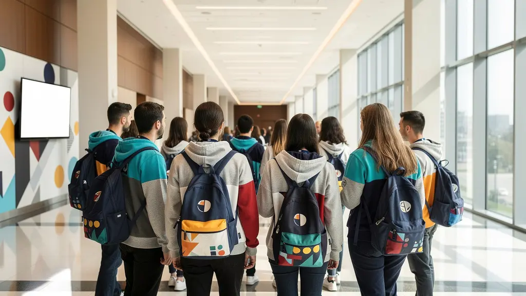 Vue d'ensemble de participants en séminaire portant des accessoires personnalisés uniformes