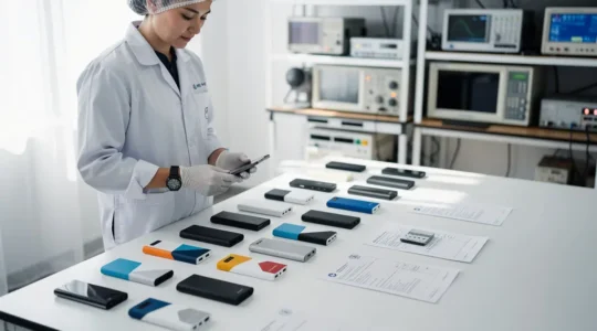 Inspection technique de batteries externes publicitaires et documents de conformité