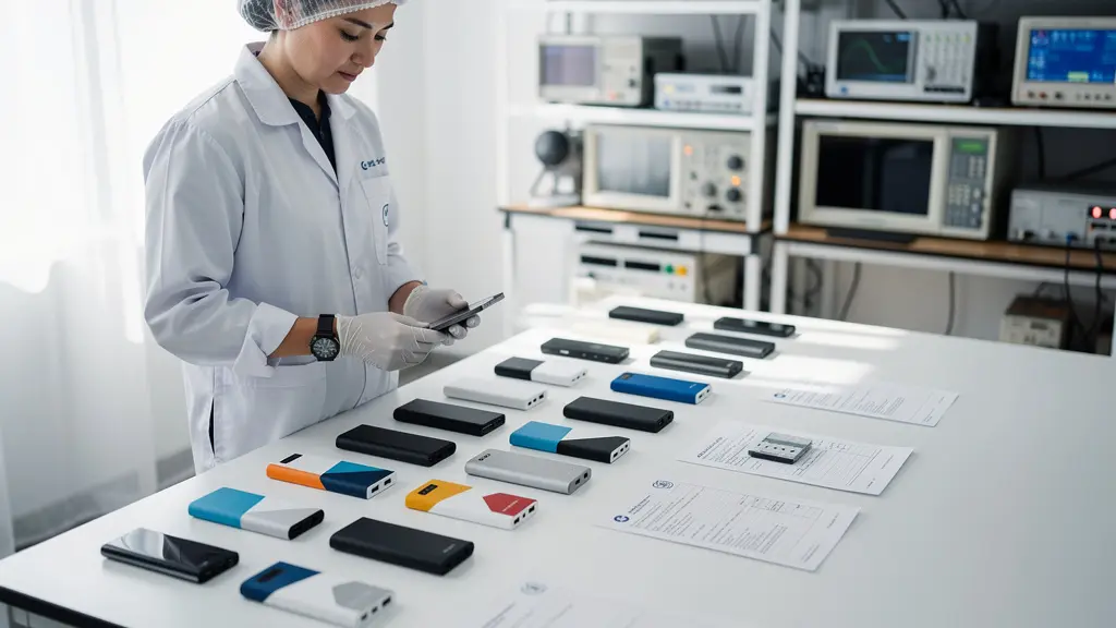 Inspection technique de batteries externes publicitaires et documents de conformité