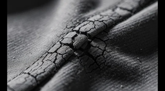 Vue en gros plan d'un t-shirt avec impression craquelée montrant les limites de la personnalisation textile