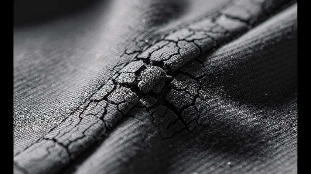 Vue en gros plan d'un t-shirt avec impression craquelée montrant les limites de la personnalisation textile