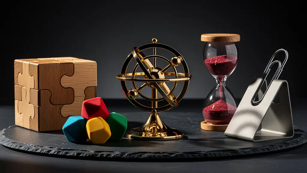 Collection de cadeaux d'entreprise décalés et créatifs disposés avec harmonie