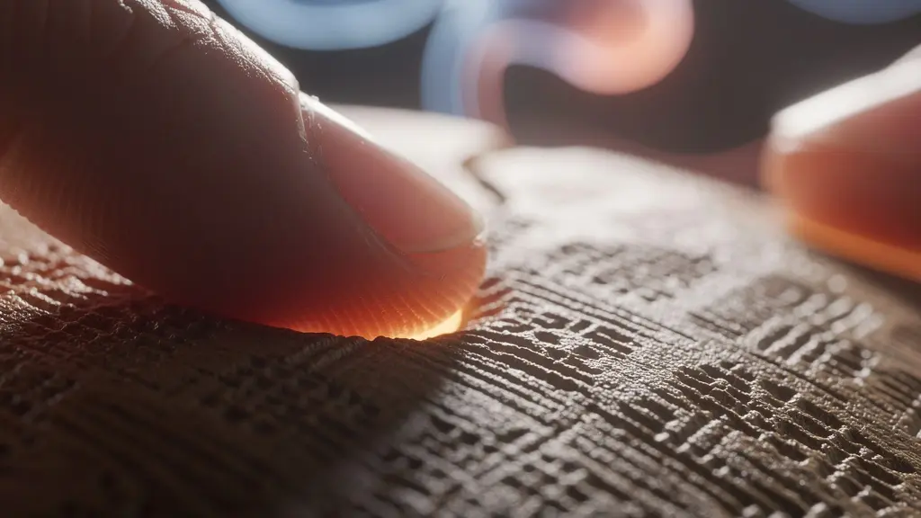 Main touchant une surface texturée avec effet de connexion neuronale suggérée