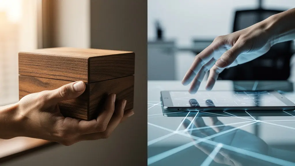 Comparaison entre une expérience tactile multi-sensorielle d'un objet et l'interaction plate avec un écran digital