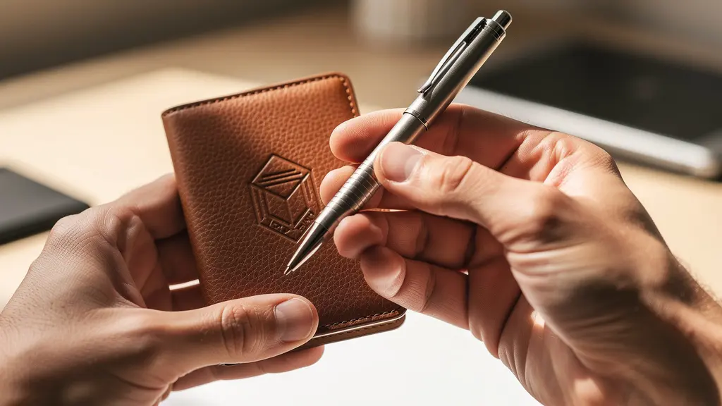 Mains interagissant avec un objet de bureau premium dans un environnement de travail