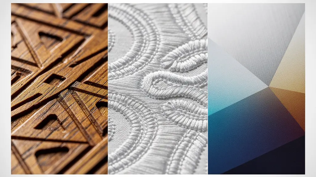 Gros plan sur trois techniques de personnalisation d'objets promotionnels : gravure, broderie et impression.