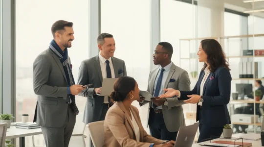 Équipe professionnelle en uniformes cohérents dans un environnement de travail moderne