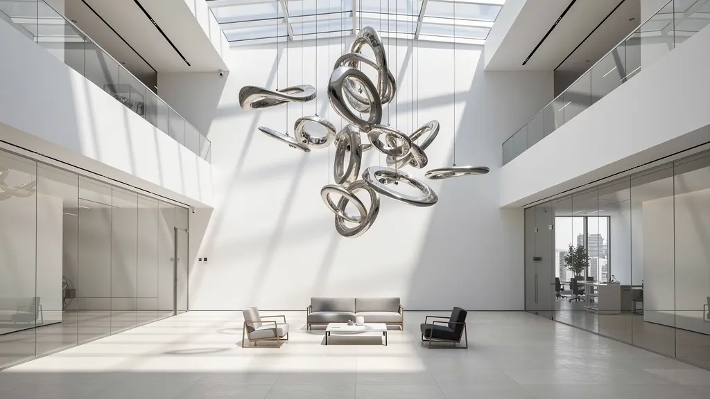 Installation artistique moderne représentant des valeurs d'entreprise dans un espace de travail